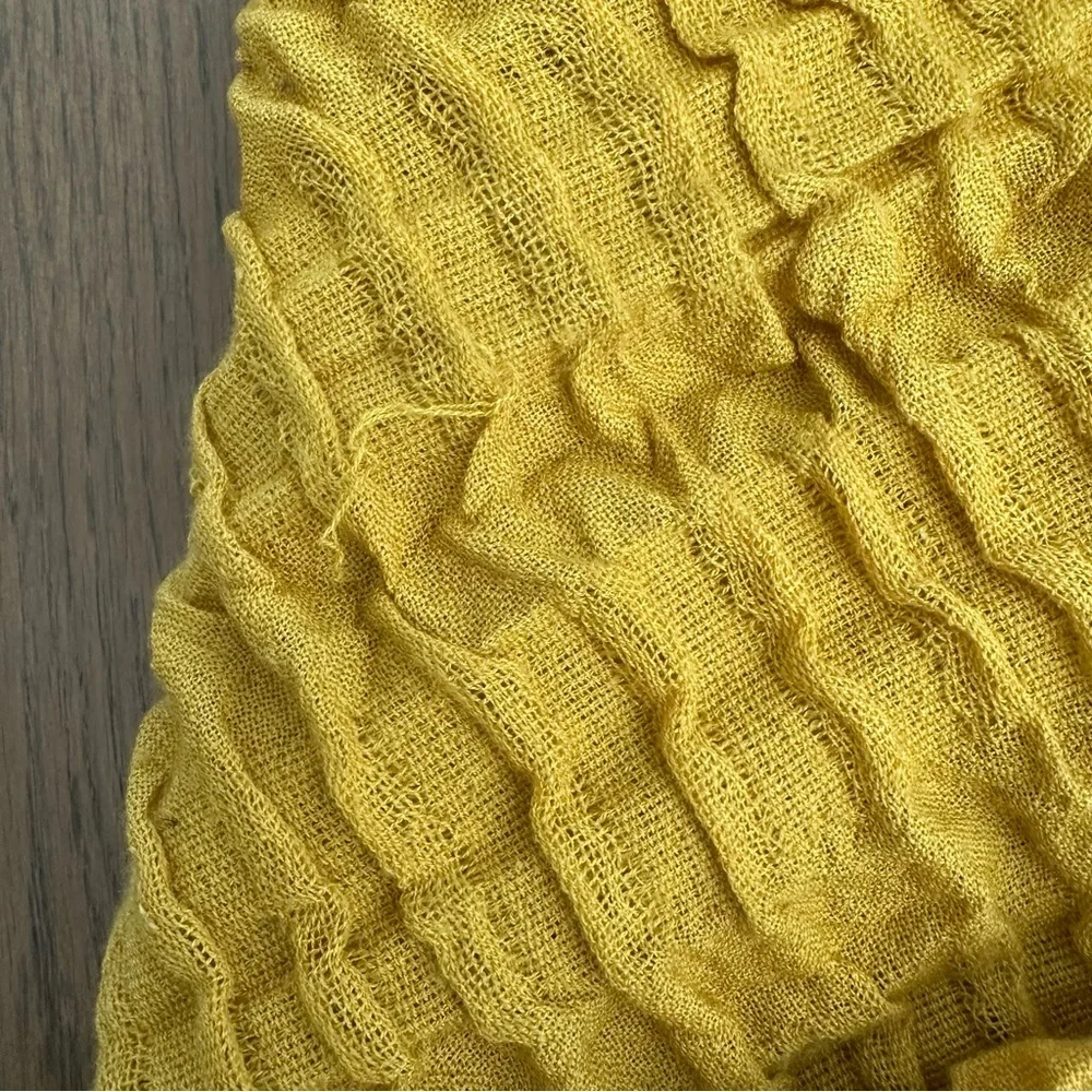 Eileen Fisher Gauze Stretch Wool Blend Ruffle Oblong Scarf Mustard Yellow 68